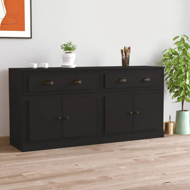 The Living Store Dressoir - Zwart - 70 x 35.5 x 67.5 cm - Bewerkt hout - Set van 2