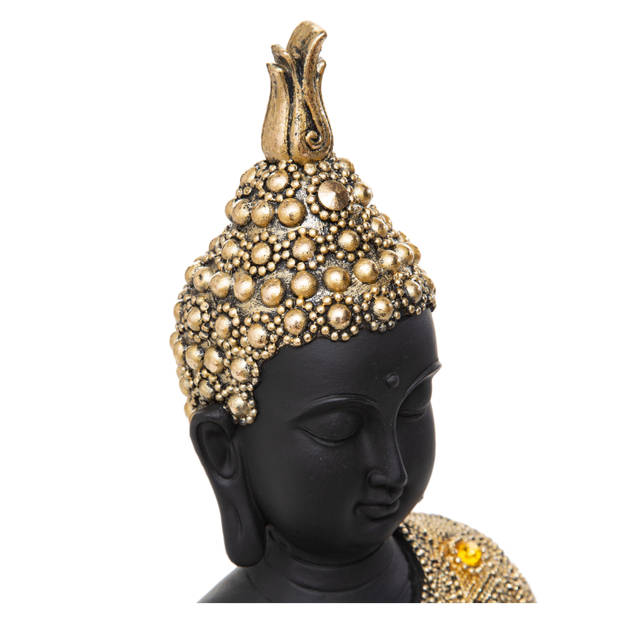 Atmosphera Boeddha beeld zittend - binnen/buiten - polyresin - goud/zwart - 34 cm - Beeldjes