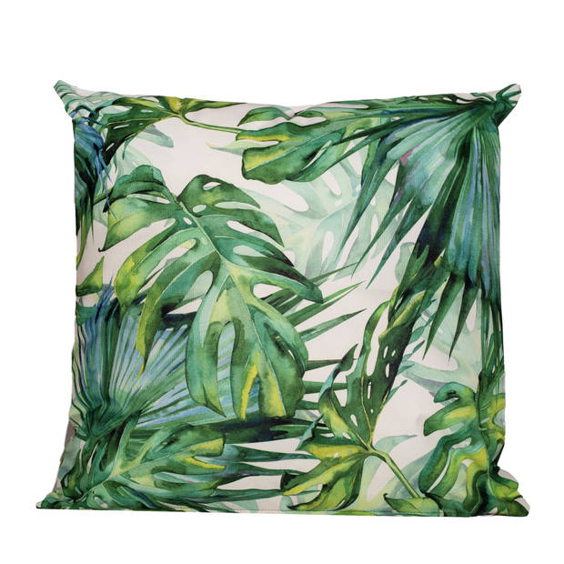 Anna's collection buitenkussen monstera - wit/groen - 60 x 60 cm - Sierkussens