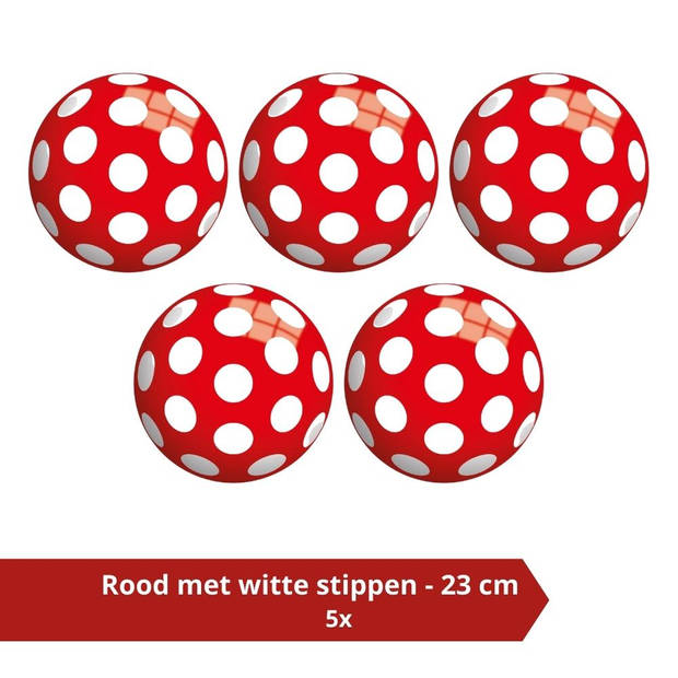 Bal - Voordeelverpakking - Rood met witte stippen - 23 cm - 5 stuks