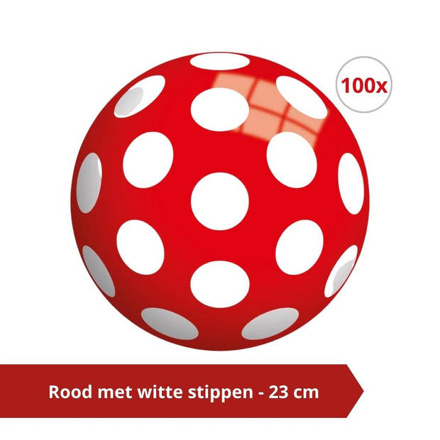 Bal - Voordeelverpakking - Rood met witte stippen - 23 cm - 100 stuks