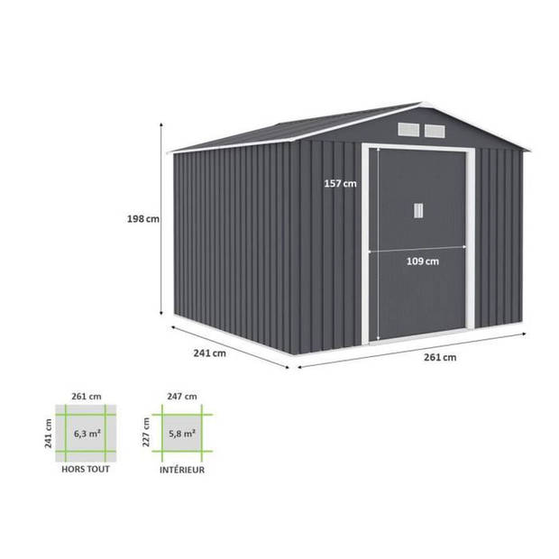 6.3m² metalen tuinschuur - ankerkit inbegrepen