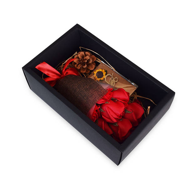 Oplosbare Boeket Rozen - Red Rose Black Box - Groen/Zwart