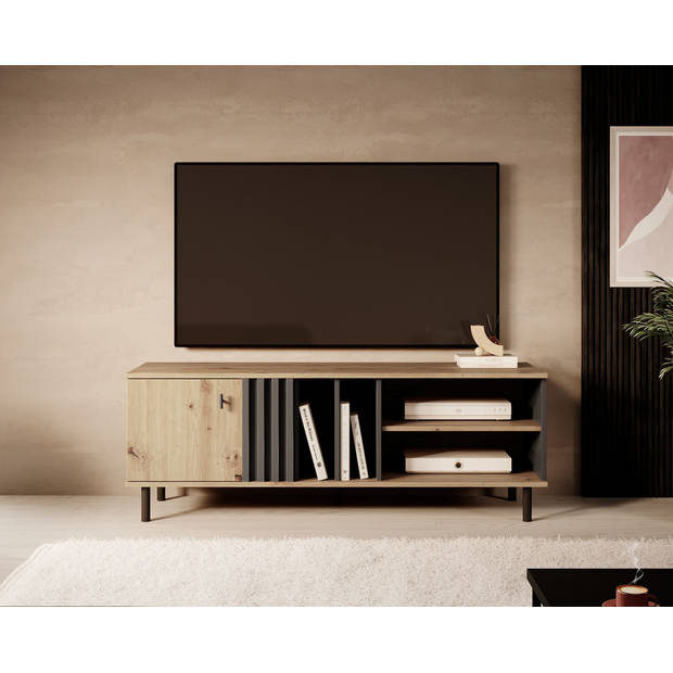 Meubella TV-Meubel Marcos - Eiken - Antraciet - 138 cm