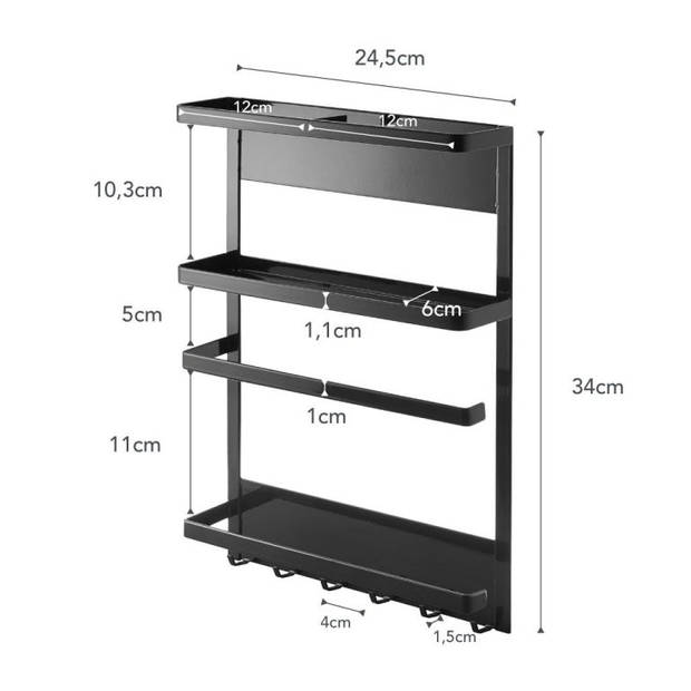 Yamazaki Magnetisch Keukenrekje Koelkast - Tower - Zwart