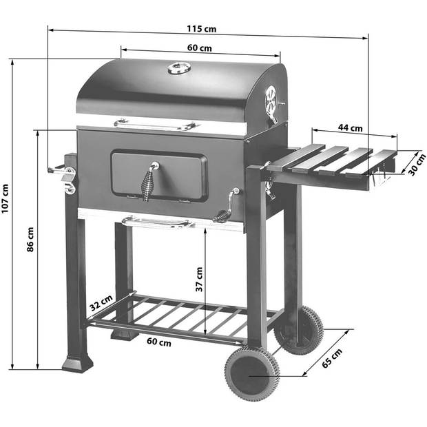 EVIQ - Houtskool Barbecue - Valencia - Houtskoolgrill - BBQ - Thermometer - Zwart