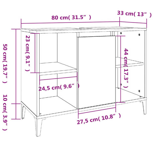 The Living Store Badmeubelset - Wit - Bewerkt hout en metaal - 80x33x60 cm (B x D x H) - Voldoende opbergruimte