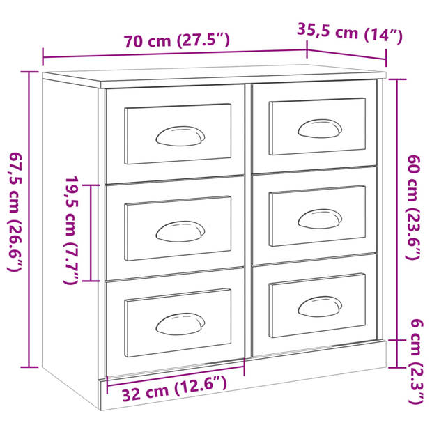 vidaXL Dressoir 70x35,5x67,5 cm bewerkt hout zwart