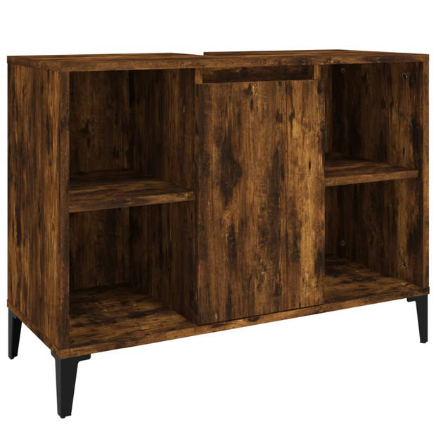 The Living Store Badkaast Gerookt Eiken - Wastafelkast 80x33x60 cm - Duurzaam bewerkt hout - Voldoende opbergruimte