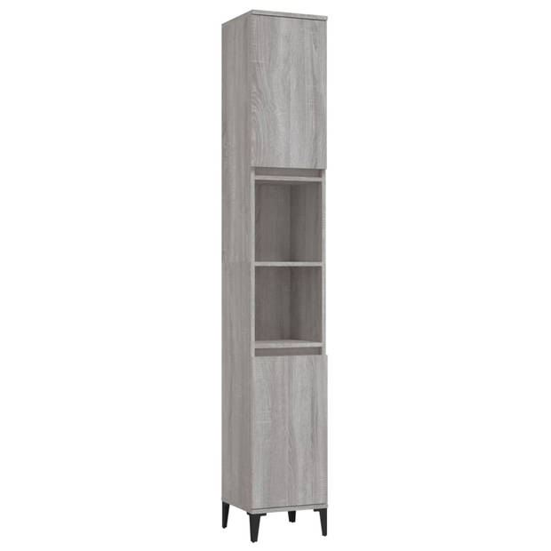 The Living Store Badmeubelset - Grijs sonoma eiken - 80x33x60 cm - Duurzaam hout - Veel opbergruimte - Metalen voeten