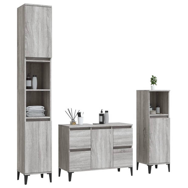 The Living Store badmeubelset X - Badkaasten - 80x33x60 cm en 30x30x100/190 cm - Grijs sonoma eiken