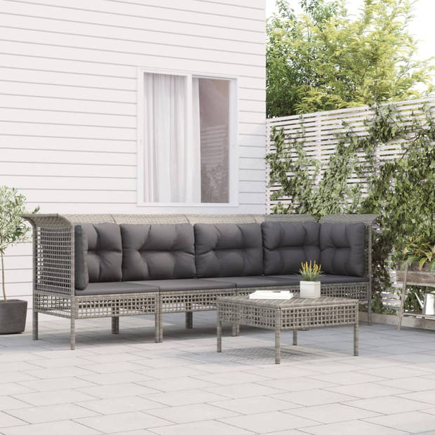 vidaXL 5-delige Loungeset met kussens poly rattan grijs