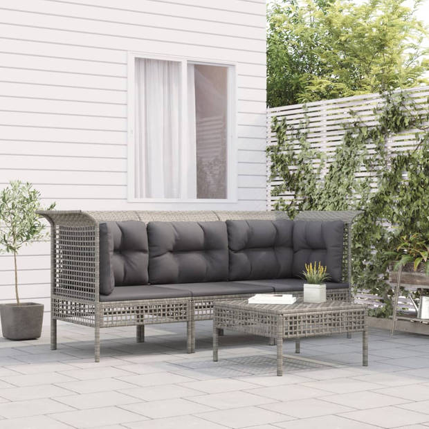 vidaXL 4-delige Loungeset met kussens poly rattan grijs