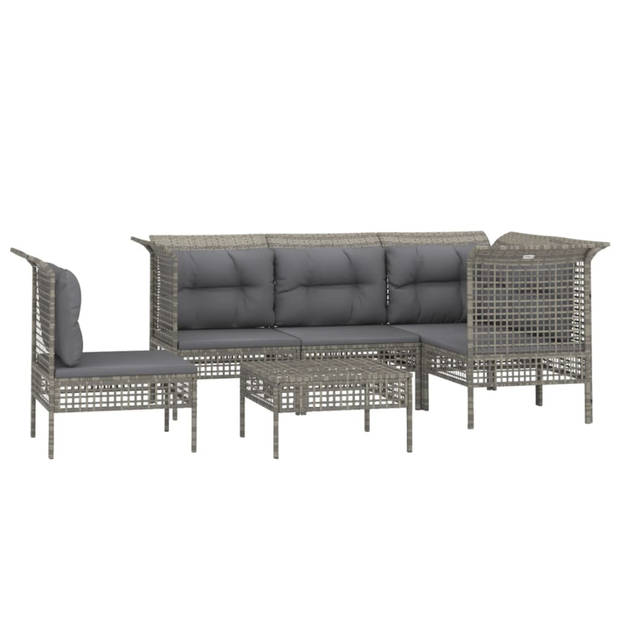 vidaXL 6-delige Loungeset met kussens poly rattan grijs