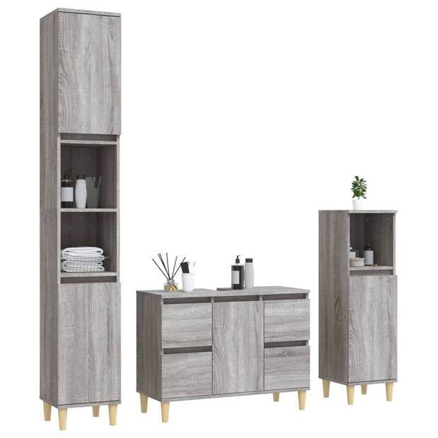 The Living Store Badmeubelset X - Badkaastjes - 80 x 33 x 60 cm - Grijs Sonoma Eiken