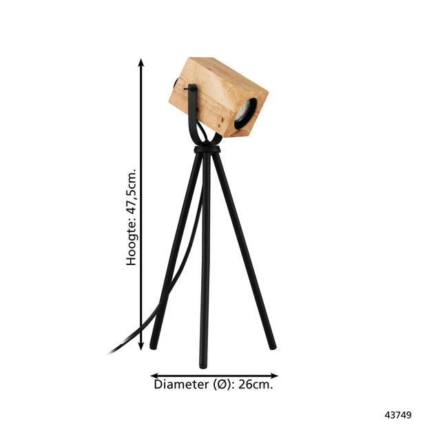 EGLO Ayles Tafellamp - GU10 - 47,5 cm - Zwart/Bruin - Hout