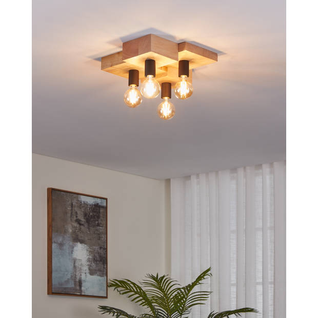EGLO Halkin Plafondlamp - E27 - 43 cm - Bruin/Zwart - Hout