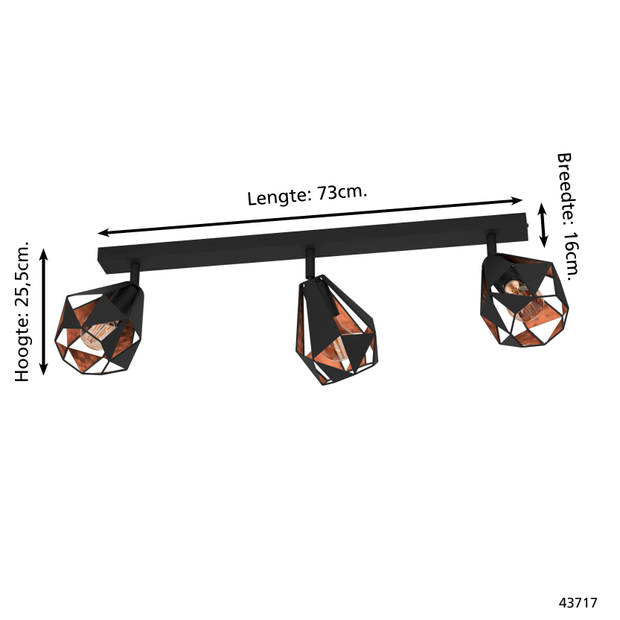 EGLO Carlton 7 Spot - E27 - 73 cm - Zwart/Koper - Staal