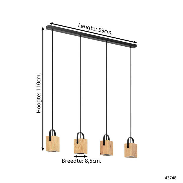 EGLO Ayles Hanglamp - GU10 - 93 cm - Zwart/Bruin - Hout