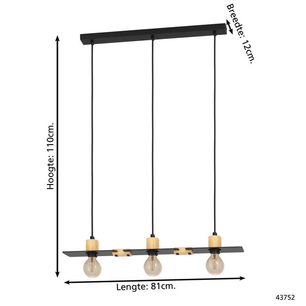 EGLO Bramerton Hanglamp - E27 - 81 cm - Zwart/Bruin