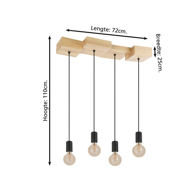 EGLO Halkin Hanglamp - E27 - 72 cm - Bruin/Zwart - Hout