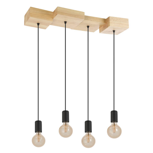 EGLO Halkin Hanglamp - E27 - 72 cm - Bruin/Zwart - Hout