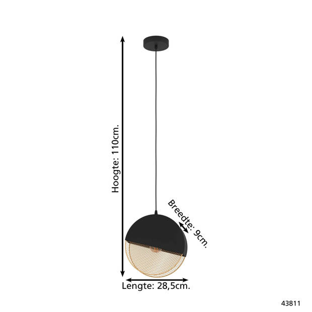 EGLO Mumbles Hanglamp - E27 - 28,5 cm - Zwart/Goud