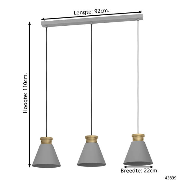 EGLO Twicken Hanglamp - E27 - 92 cm - Grijs/Goud -Staal
