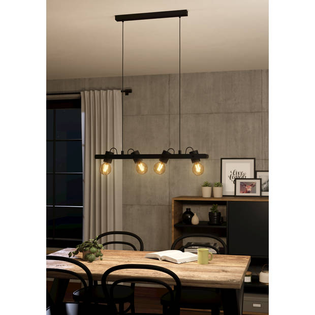 EGLO Plimsoll Hanglamp - E27 - 77 cm - Zwart - Staal/Hout