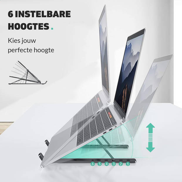 LURK® Laptop Standaard - Aluminium Laptop Verhoger - Verstelbaar en Opvouwbaar - Ergonomisch - 6 Instelhoeken