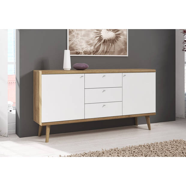 Meubella Dressoir Primavera - Wit - Licht eiken - 160 cm