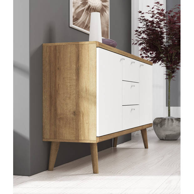 Meubella Dressoir Primavera - Wit - Licht eiken - 160 cm