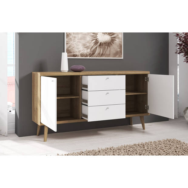 Meubella Dressoir Primavera - Wit - Licht eiken - 160 cm