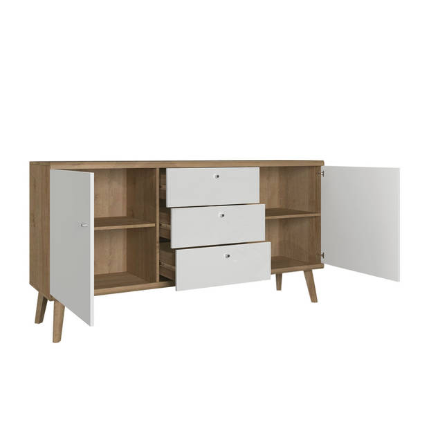 Meubella Dressoir Primavera - Wit - Licht eiken - 160 cm