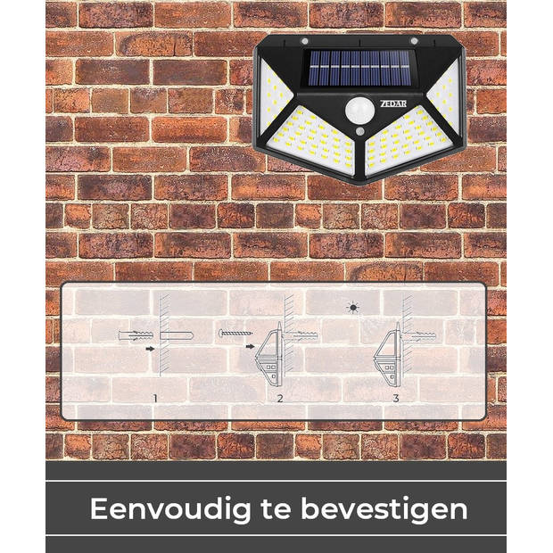 Buitenlamp met bewegingssensor op zonne energie - Buitenverlichting met dag nacht sensor - Solar wandlamp buiten - Zedar