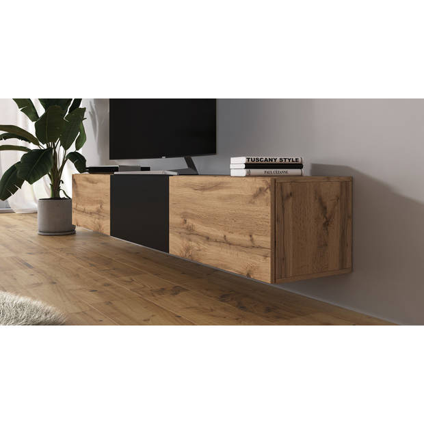 Meubella TV-Meubel Bonzo - Eiken - Zwart - 180 cm