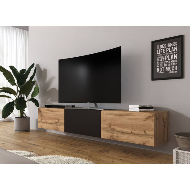 Meubella TV-Meubel Bonzo - Eiken - Zwart - 180 cm