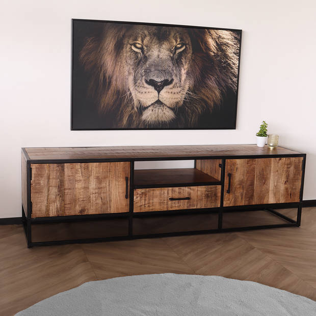 TV meubel industrieel mangohout Iris 180cm tv kast duurzaam mango massief hout tv-meubel