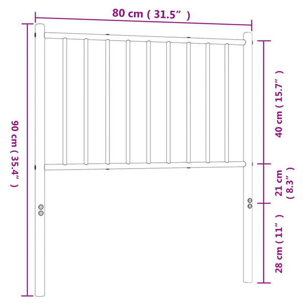 vidaXL Hoofdbord metaal zwart 75 cm