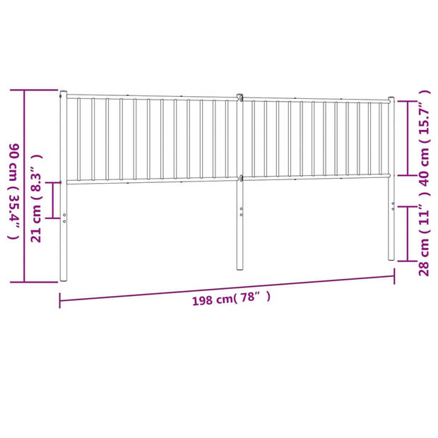 vidaXL Hoofdbord metaal zwart 193 cm