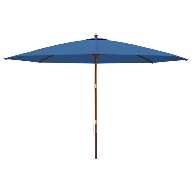 vidaXL Parasol met houten paal 400x273 cm azuurblauw
