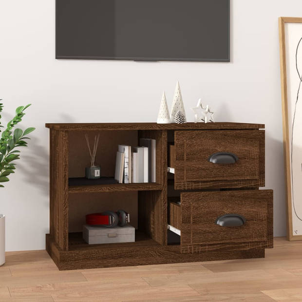 The Living Store TV-kast - Bruineiken - 73 x 35.5 x 47.5 cm - 2 lades - 2 open vakken