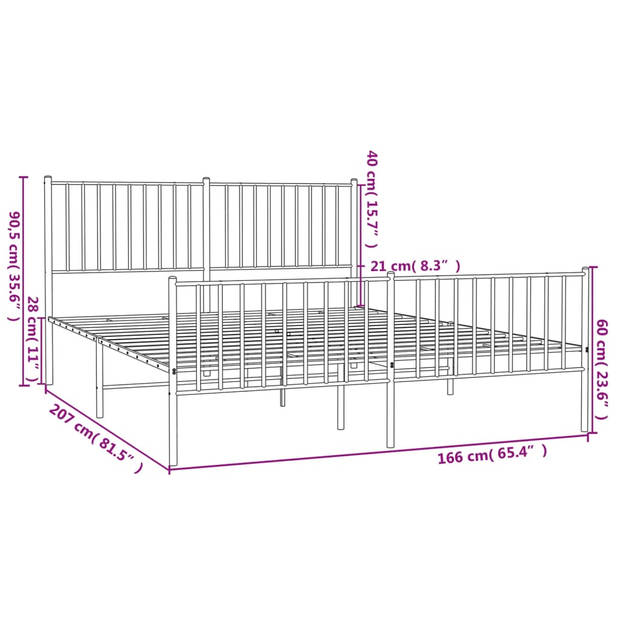 vidaXL Bedframe met hoofd- en voeteneinde metaal wit 160x200 cm