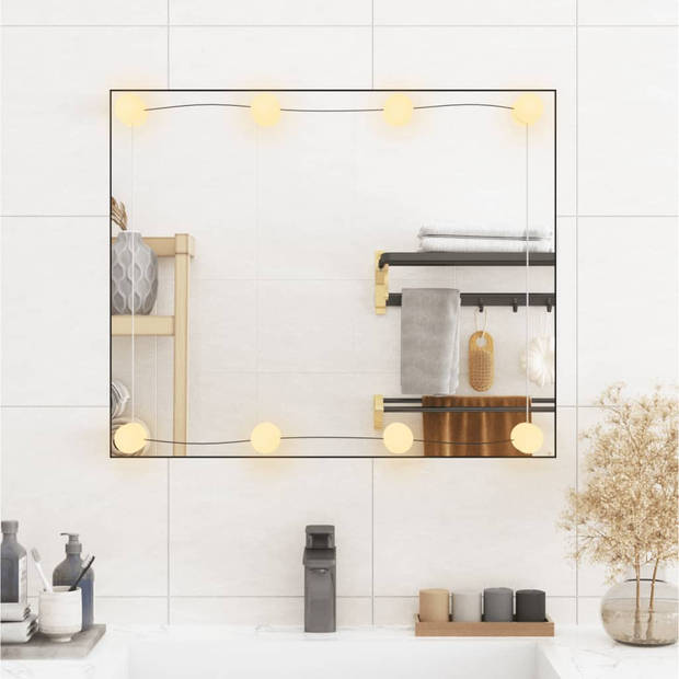The Living Store Wandspiegel LED-verlichting - 50 x 60 cm - Glas - Warmwit en koudwit - USB-interface