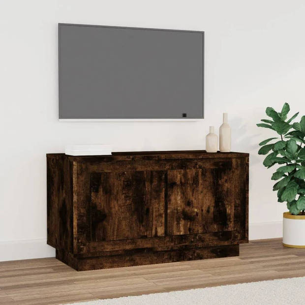 The Living Store Tv-meubel Trendy Gerookt Eiken - 80x35x45 cm - Opbergvakken - Stevig Blad - Praktische Deuren