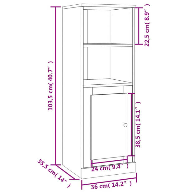 vidaXL Hoge kast 36x35,5x103,5 cm bewerkt hout bruin eikenkleur