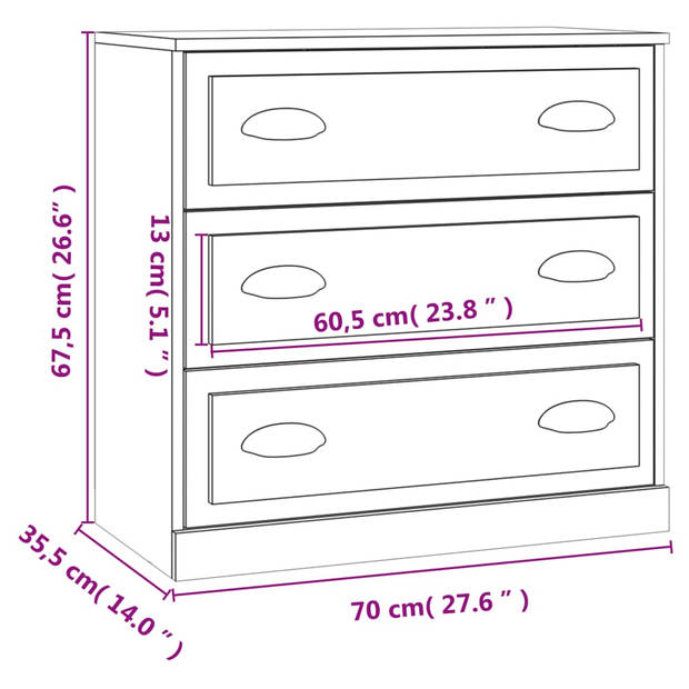 vidaXL Dressoir 70x35,5x67,5 cm bewerkt hout bruin eikenkleur