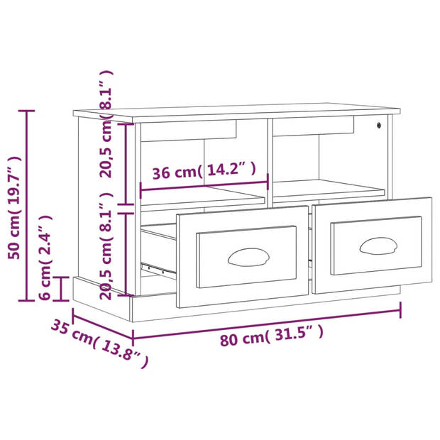 vidaXL Tv-meubel 80x35x50 cm bewerkt hout zwart