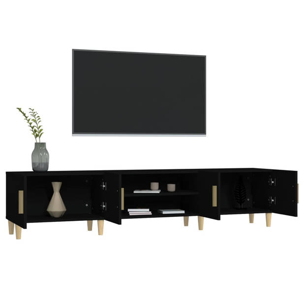 The Living Store TV-meubel Trendy - Houten poten - Voldoende opbergruimte - Display functie - Zwart - 180x31.5x40cm