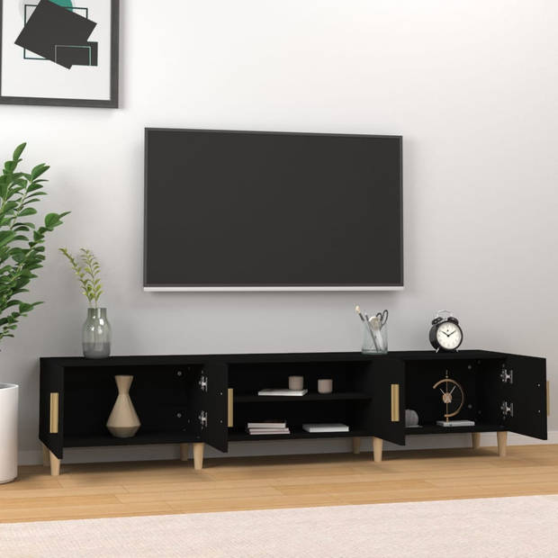 The Living Store TV-meubel Trendy - Houten poten - Voldoende opbergruimte - Display functie - Zwart - 180x31.5x40cm